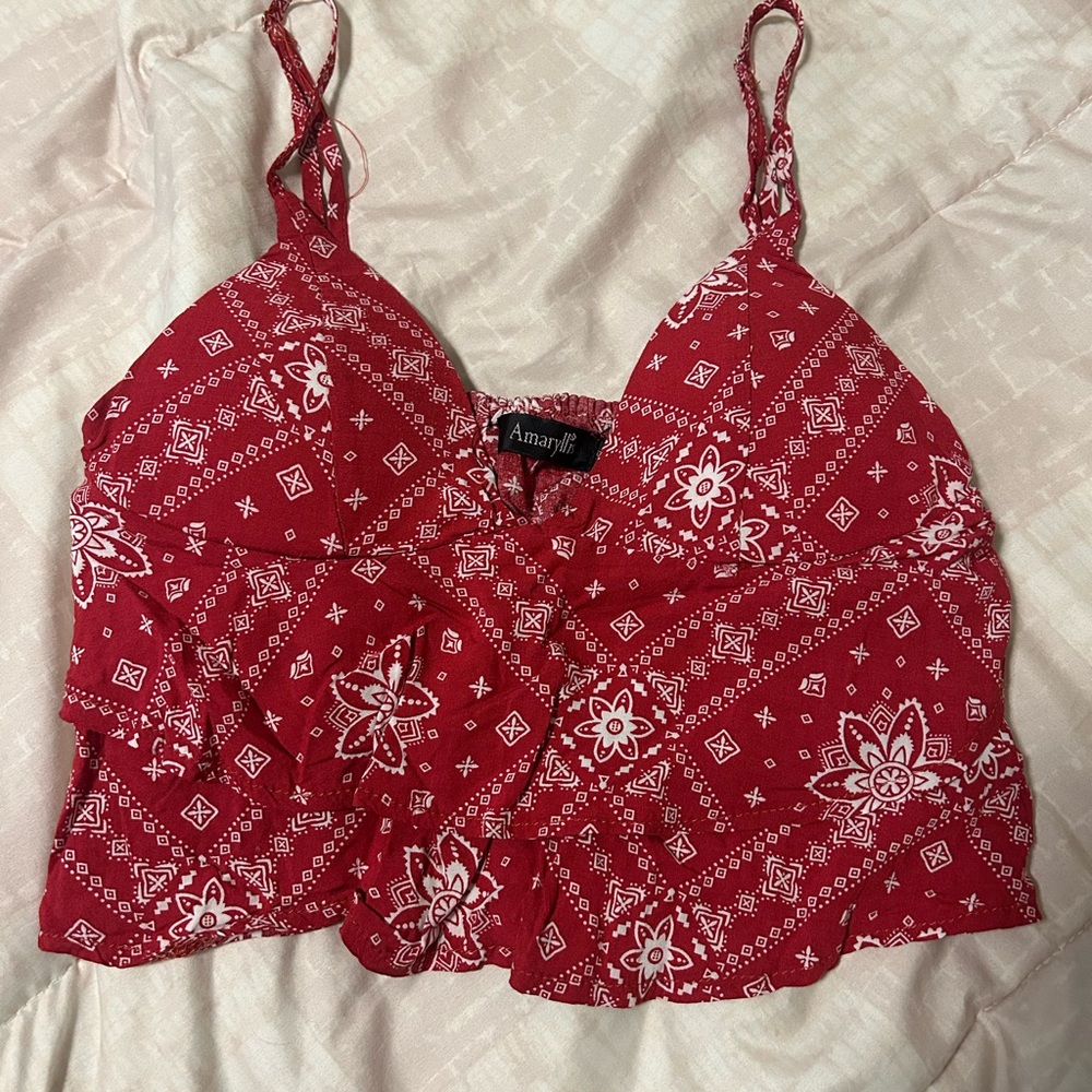 Amaryllis Red Bandana Print Women's Top